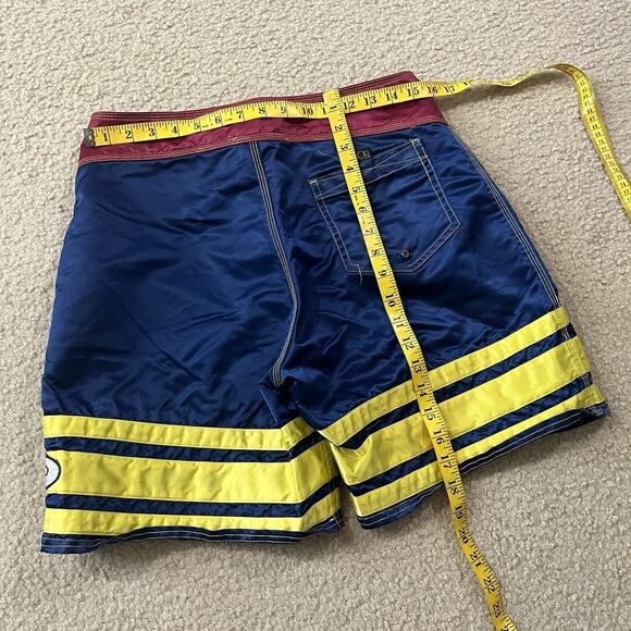 Vtg Ocean Pacific OP Sewn Navy Maroon & Yellow Stripe Board Shorts Mens Size 32 - Picture 7 of 8